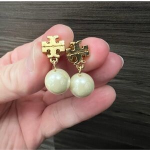 Tory Burch Gold and Pearl Drop Earrings
